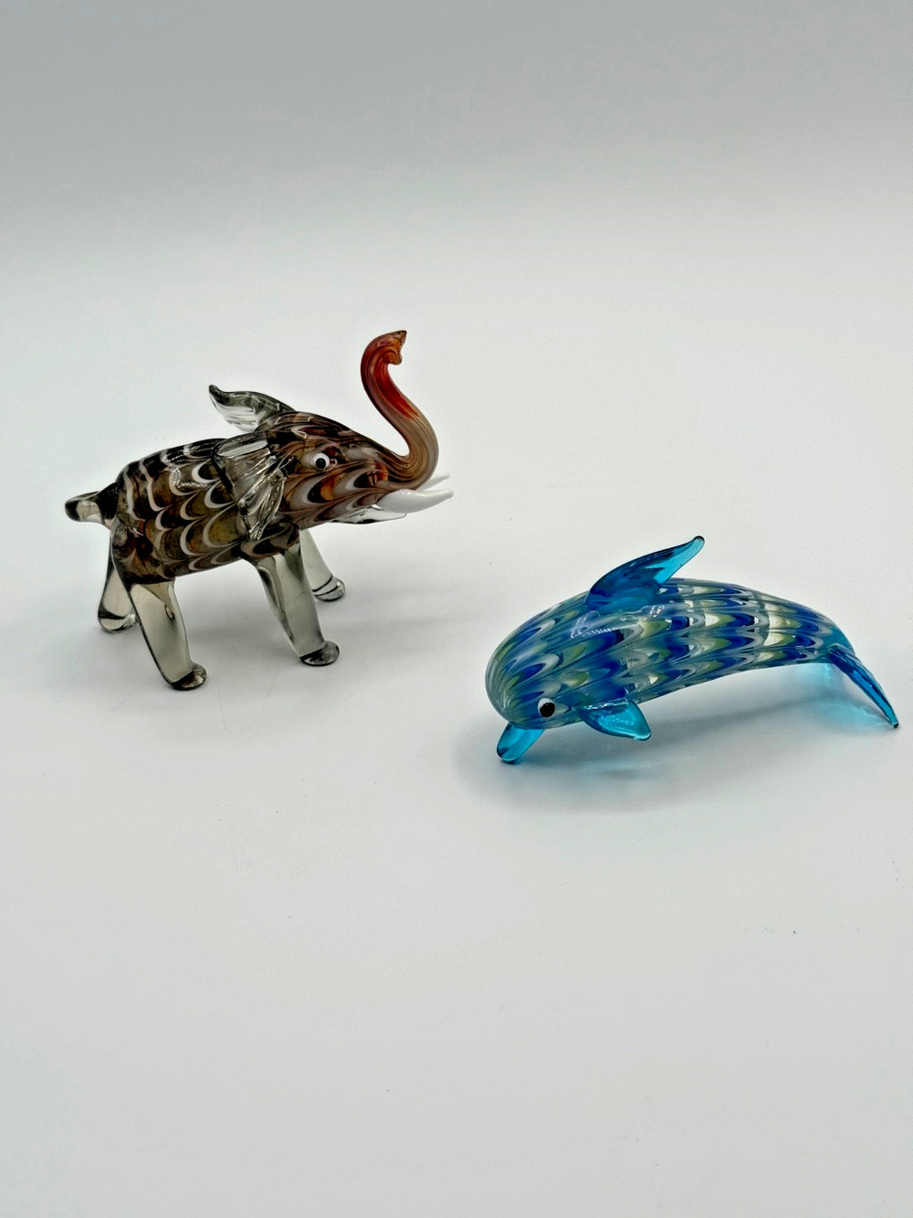 Fitz & Floyd Glass Menagerie Elephant Dolphin Art Glass Figurines Lot of 2